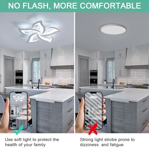 LED Ceiling Light, 60W 5400LM Modern Design Ceiling Lighting, 5 Lights Living Room Ceiling Light Acrylic White Flower Fittings Ceilings for Bedroom, Kitchen, Dining Room 6500K Cool White - Image 5