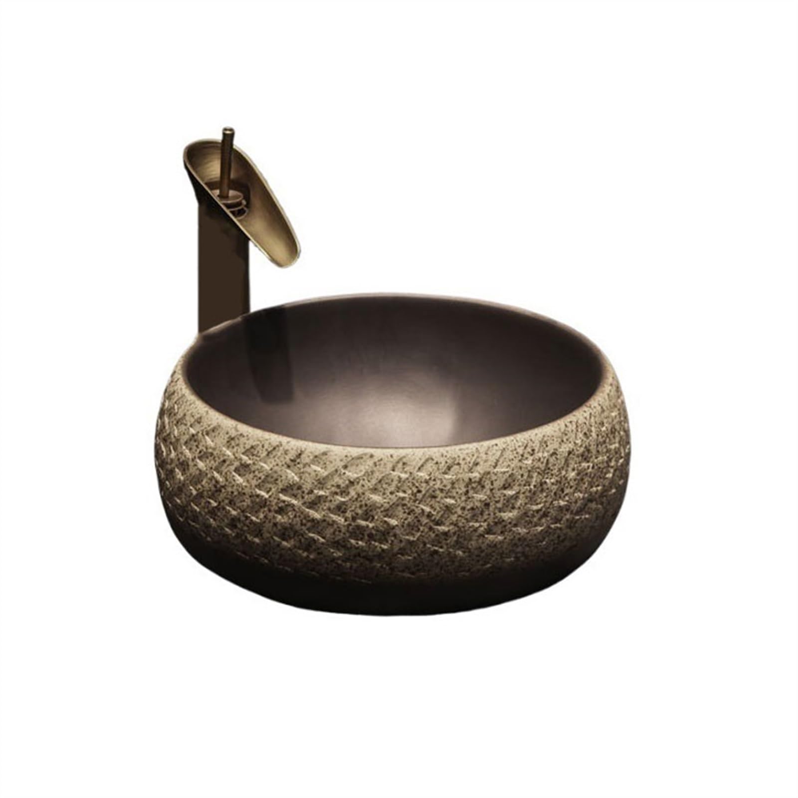 WOTZOV Vessel Sink Ceramic Art Wash Basin Retro Art Carving Countertop Basin Household Bathroom Wash Basin With Accessories Bathroom Vessel Sink,