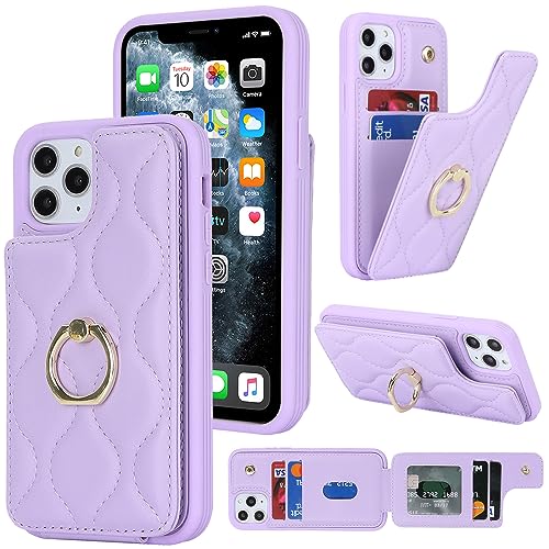 Image of for iPhone 11 Pro Case with Card Holder for Women,Credit Card Holder,Stand Ring Kickstand and RFID Blocking,PU Leather Phone Wallet Case 5.8 inch(Purple)