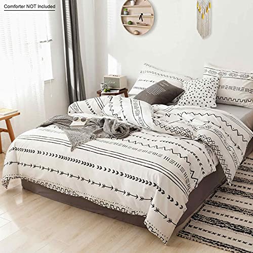 Etdiffe Boho Comforter Set Queen Size, 3Pc White And Black Bohemian Aztec Striped Bedding Set - Western Neutral Geometric Triangle Arrow Microfiber Down Alternative Comforter, Soft & Lightweight #TOP1