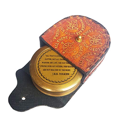 Brass Nautical - Brass Compass with Leather Case J.R.R. Tolkien Directional Magnetic LOTR Compass for Graduation Day Navigation/Pocket Compass for Camping, Hiking, Touring/Gift for Him - Thumbnail 3