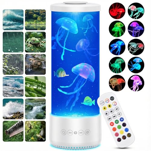 Image of Jellyfish Lamp with Bluetooth Speaker,12 White Noise Changing LED Night Light,Sensory Aquarium Calming Relax for Autistic ADHD, Alleviating Stress and Anxiety in Children Kids Adults,Home Office Decor