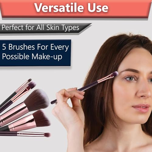 Image of TEMPERIA (Pack of 5) Makeup Brush Set - Soft Bristles Make Up Brushes Sets Kit for Foundation, Concealers, Eyeshadow, Blush, Compact Face Powder, Highlighter, Contour, Blending Eye Liner