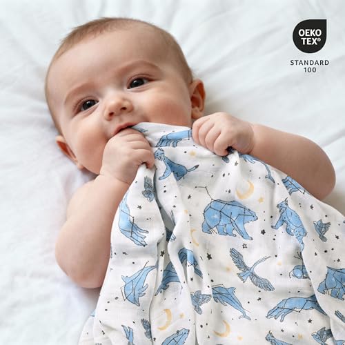 Image of GLLQUEN BABY Muslin Swaddle Blankets 4-Pack Breathable Receiving Blankets (35 inch x 40 inch) Soft Baby Blankets for Girls and Boys Newborn Essentials Muslin Burp Cloths Swaddle Wrap Baby Gift(Star)