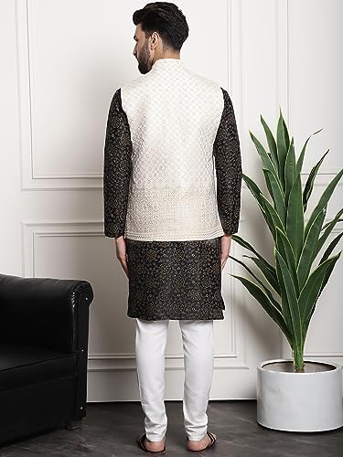 Image of Sojanya (Since 1958 Men'S Silk Blend Kurta Pyjama & Nehru Jacket Combo