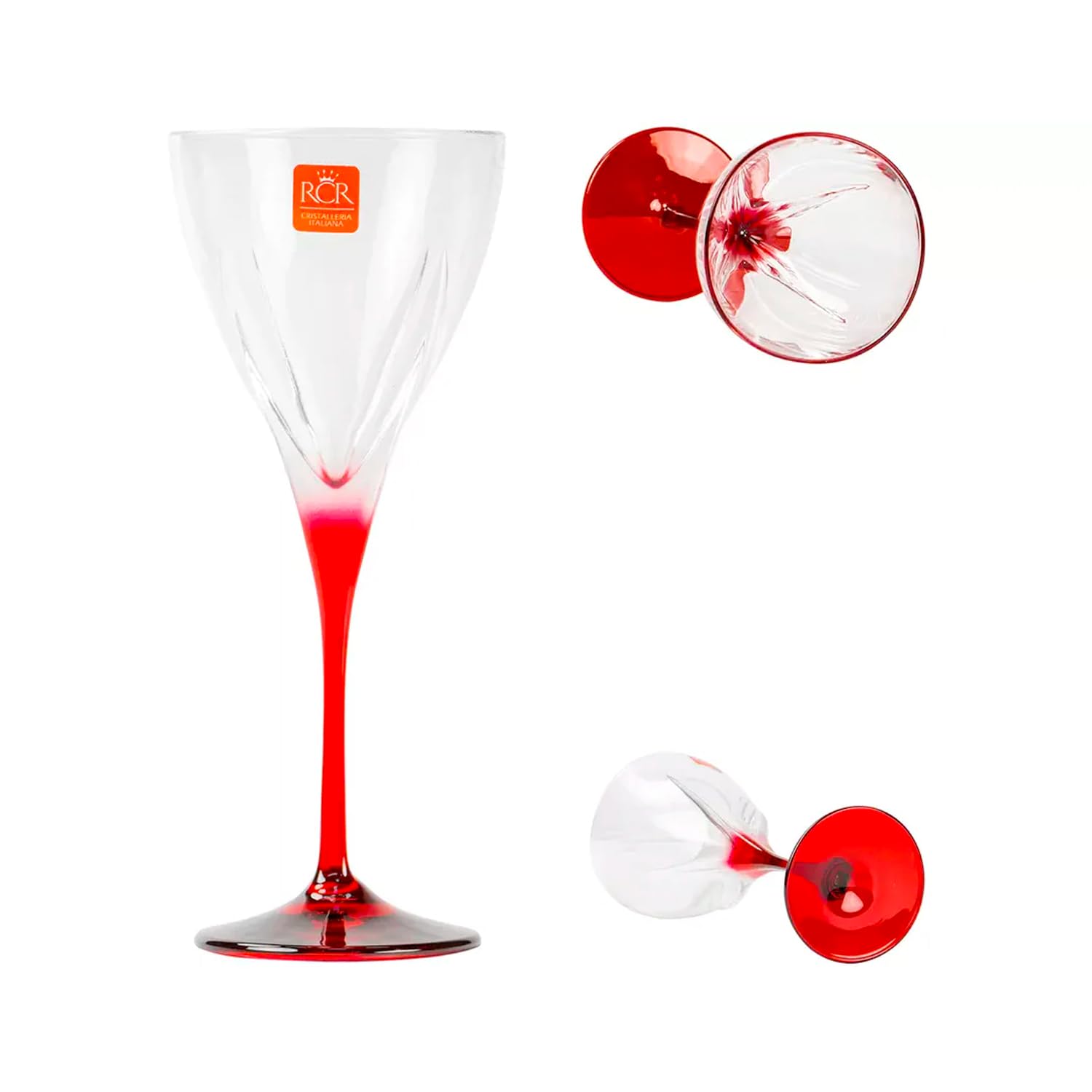 Avilia Set Bicchieri 18 Pezzi - 6 Calici da Vino, 6 Flute Champagne, 6 Bicchieri Acqua, Vetro Trasparente con Dettagli Rossi, Elegante e ideale per Cenoni di Natale e Capodanno