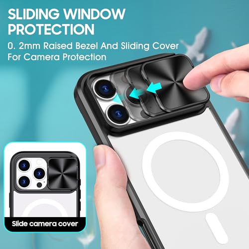 Image of Magnetic for iPhone 16 Pro Max Case [Slide Camera Cover][Compatible with Magsafe][Anti-Slip][Drop Protection] Slim Case for 16 Pro Max Case,Black-Clear