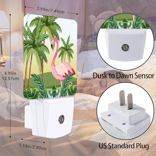 Image of Tropical Flamingo Cartoon Night Light, Dusk to Dawn Smart Sensor Nightlight for Bedroom Bathroom Kitchen Hallway Stairs Hallway, Plug-in, Energy Efficient Decor Desk Lamp Gifts