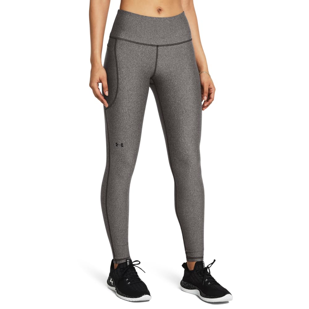 Under Armour Womens HeatGear Armour High No-Slip Waistband Pocketed Leggings, (020) Charcoal Light Heather / / Black, X-Small Tall