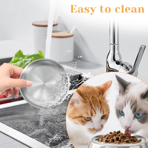 4 Stück Katzennapf Flach Edelstahl,14 cm Futternapf Katze, Flache Katzenschüssel für Trocken und Nassfutter, schnurrhaarfreundliche Kätzchennäpfe, Fressnapf Katzen Futternapf Anti-Rutsch