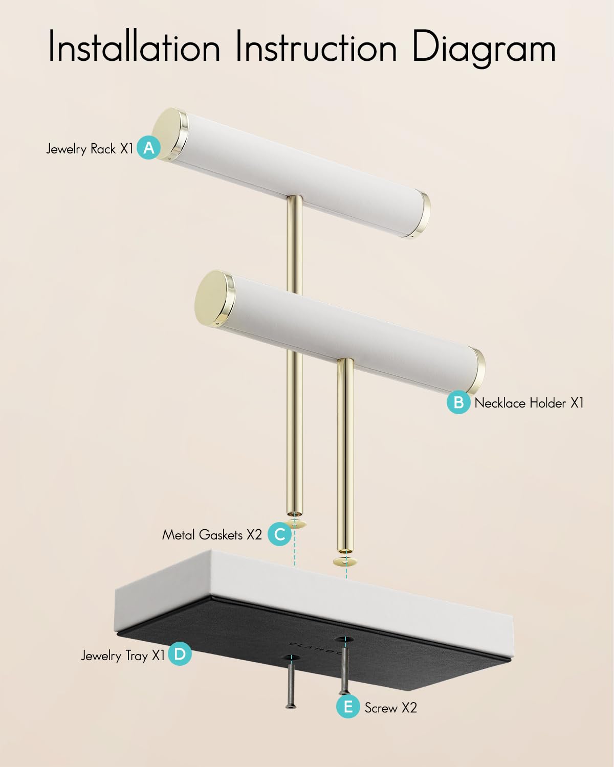 Vlando 2 Tier Bracelet Holder 0rganizer with Tray - Leather Jewelry Stand Organizer for Women - Jewelry Holder Display for Necklace, Watches, Rings, Earrings, Bangle, Scrunchie - White