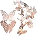 Adhesivo de pared de mariposa de 24 piezas, calcomanías de pared de mariposa 3D mixtas, adhesivos de pared vívidos(oro rosa)