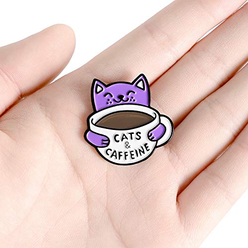 Gatos e cafeína lindos broches esmaltados de animais café fashion criativos broches emblemas de dese