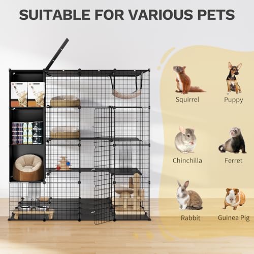 Image of DWVO 4 Tiers Large Cat Enclosure with DIY Storage Cube, Large Cat Cage, Indoor Catio Playpen with Hammock