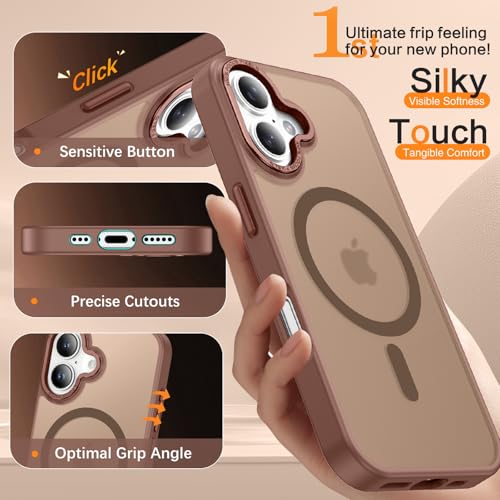 Image of YINLAI for iPhone 17 Case 6.3-inch,Magnetic Compatible with MagSafe, Slim Matte Anti-Fingerprint, Shockproof Full Body Military Grade Protection for iPhone 17 Cover, Brown