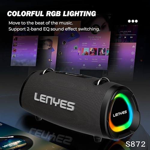 Image of Lenyes S872 Bluetooth Speakers Wireless, 160W Peak Output, 2.1 Stereo Sound, IPX6 Waterproof, 9000mAh Battery, TWS Pairing Bluetooth Speaker, AUX /TF /USB Playback, Mic & Power Bank Support - Black