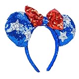 Minnie Mouse Girls Sequins Bow and Ear Headband (Stars and Stripes Patriotic with Bow)…
