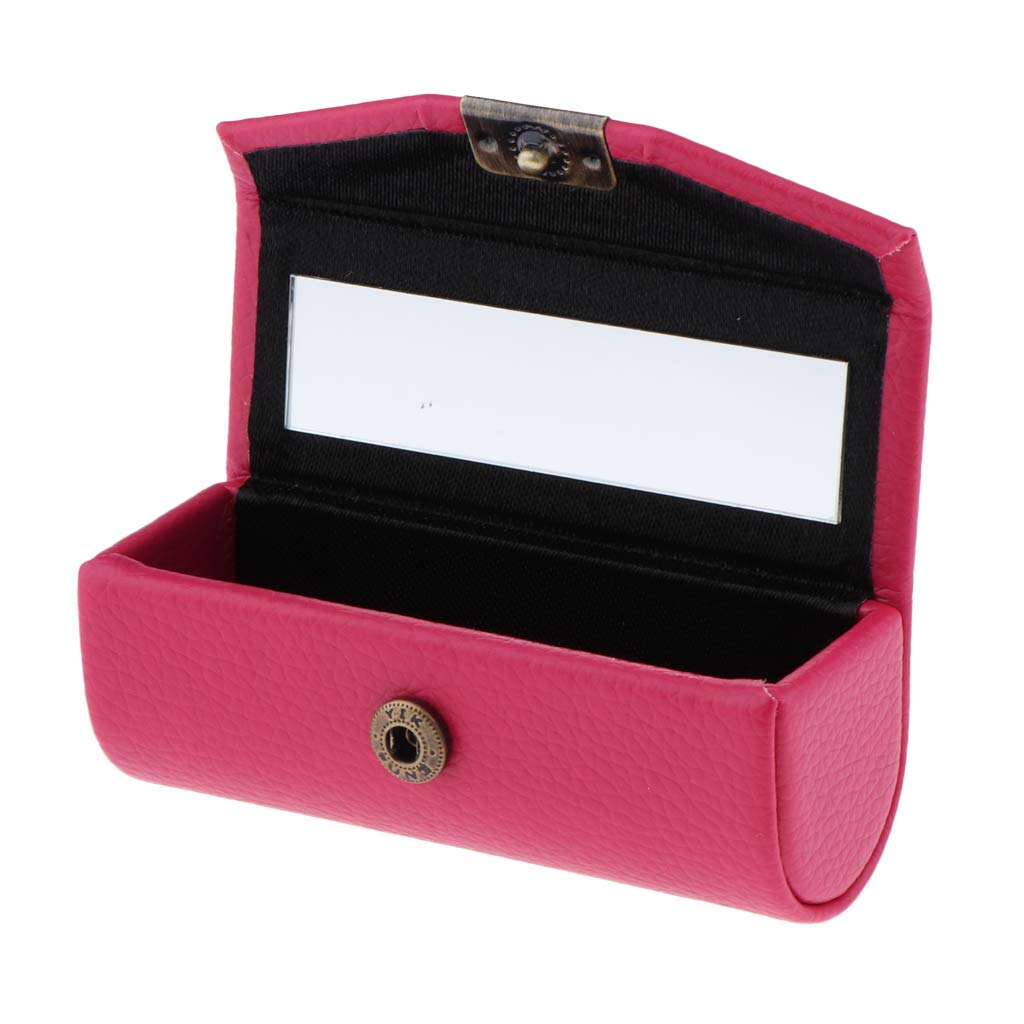 Wdfnexalai Red Leather Lipstick Case Holder Storage Box Mirror Purse Pocket Rose
