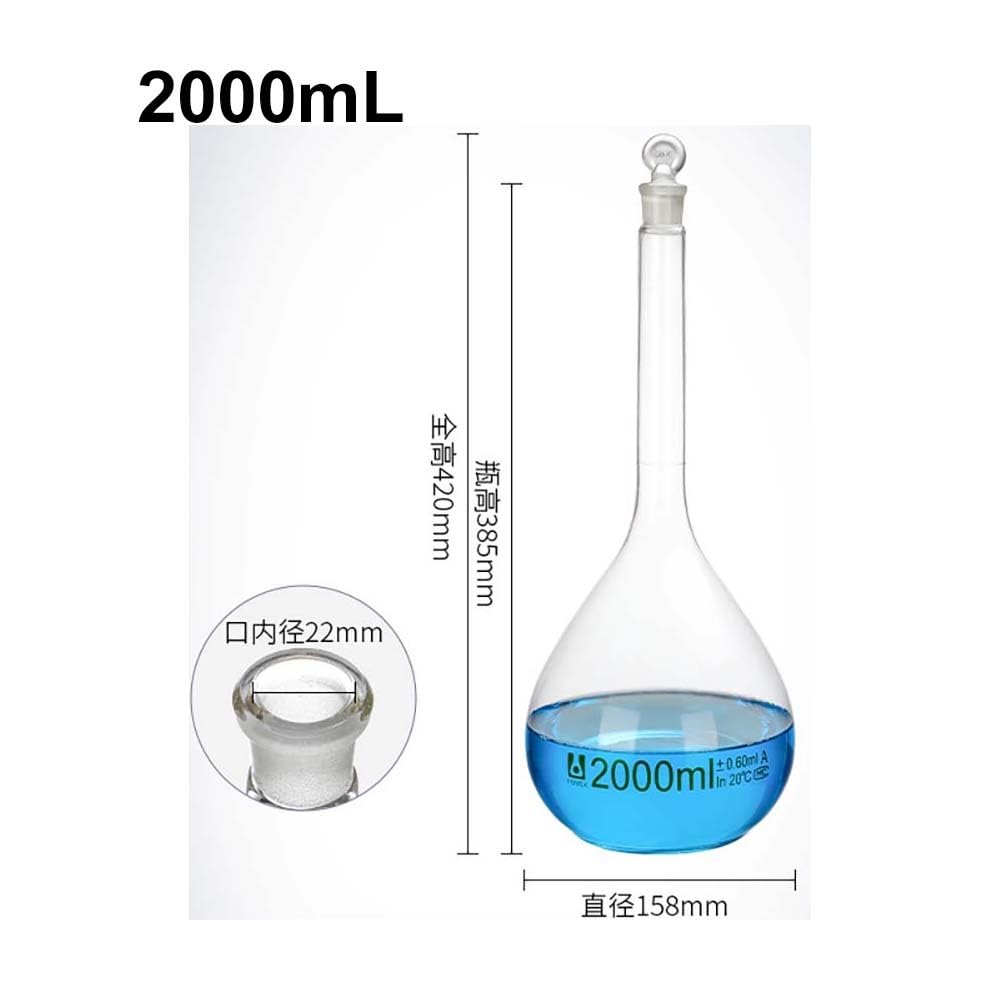 Messkolben Aus Transparentem Borosilikatglas Der Klasse A Mit Stopfen – G3.3 Laborglaswaren (5/10/25/50/100/200/250/500/1000/2000ml) – Hohe Präzision For Lösungsherstellung Und Verdünnung(2000ml)