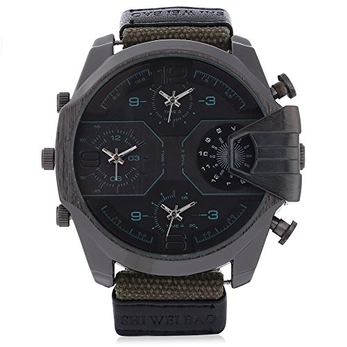 Luxury Timepiece Mens Big Face Watches 3 Time Zone Leather Band Casual Quartz Movement Wrist Watch