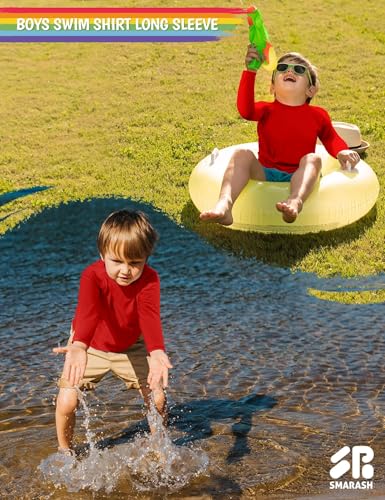 Image of Boys Rash Guard Swim Shirts Long Sleeve UPF 50+ Swimwear Toddler Kids Sun Protection SPF Water Surfing Swimming Shirts 0-16Y