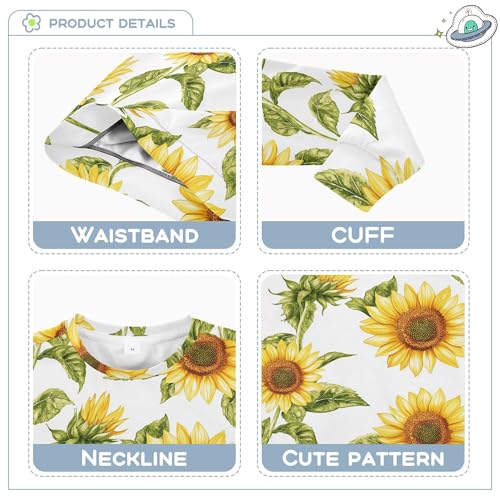 JUNZAN Retro Sunflower White Big Boys Hooded Sweatshirt Fleece Hoodies for Girls Camping 4T3