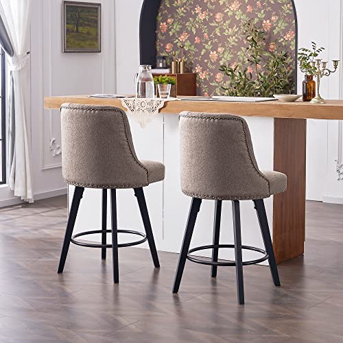 Modern-Swivel-Bar-Stools-Set-of-2-Upholstered-Counter-Stools-with-Tufted-High-Back-and-Wood-Legs-Kitchen-Stools-Rivet-Trim-for-HomeRestaurant-Light-Brown Modern Swivel Bar Stools Set of 2 Upholstered Counter Stools with Tufted High Back and Wood Legs Kitchen Stools Rivet Trim for HomeRestaurant Light Brown