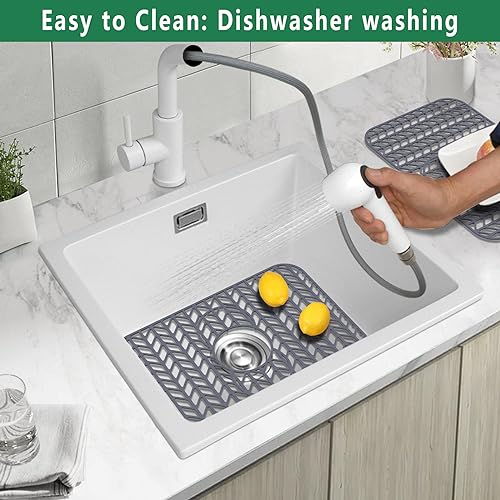 Image of GUUKIN Sink Protectors for Kitchen Sink 19x13 & 24x12.5 & 13x11 & 26x14 & 28x14 & 29x15, Large Silicone Mats Grid for Bottom of Farmhouse Stainless Steel (19x12.5 with 3 Reserved Holes)