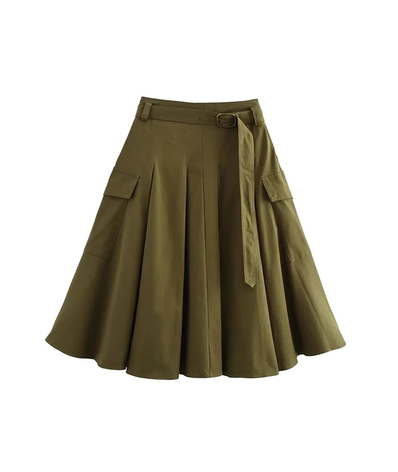 Donne con Cintura Verde Pieghe Laterali Cerniera Gonne Vintage Vita Alta Femminile Lady Gonne