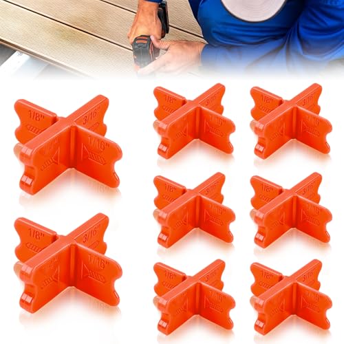 8 Pcs ABS Deck Spacer Tool, 4 Thicknesses Deck Board Spacers (1/16", 1/8", 3/16", 1/4") for Pressure Treated Lumber, Composite Decking, PVC & Hardwood Boards