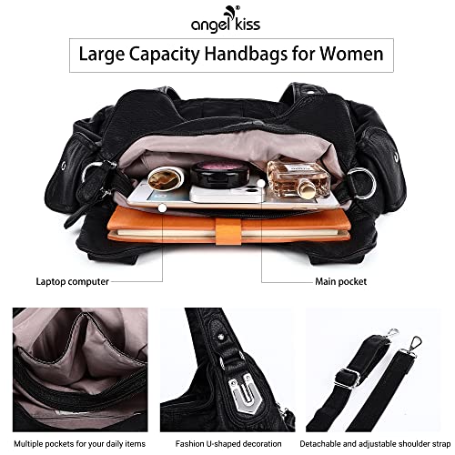 Image of Angel Kiss Purses and Handbags for Women Washed Vegan Leather Crossbody Hobo Satchel Shoulder Tote Purse