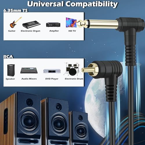 Cable adaptador 6.6 ft 1/4" a RCA ángulo 90° miniatura 6