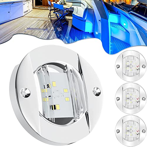 Greluma 4 piezas Luces interiores barcos marinos redondos Montaje en popa Luces ancla popa LED Luces pesca nocturna LED, luz cortesía LED cubierta azul, impermeable IP67