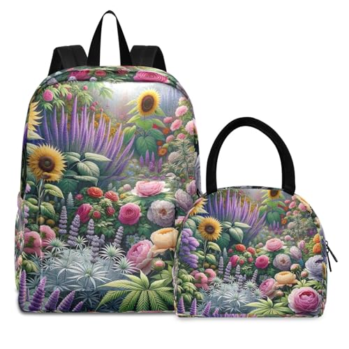 Sac à déjeuner isotherme étanche avec boîte repas hermétique au motif lavande