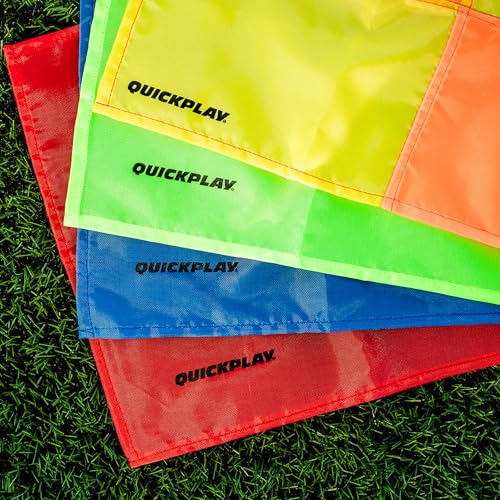 QUICKPLAY Spare Corner Flags - Set of 4 | Vibrant Red, Blue, Green, Yellow & Orange Flags | Fits Up To 50mm Poles | Weather-Resistant Polyester | Ideal for Football Matches & Training