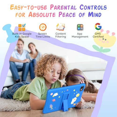 Image of Kids Tablet 10 inch, Android 16 Tablet for Kids Space, Parental Control, 16GB RAM 64GB ROM, 2TB Expand, Includes Case & Stylus Pen, Pre-Installed Educational Apps, Eye Protection, Blue