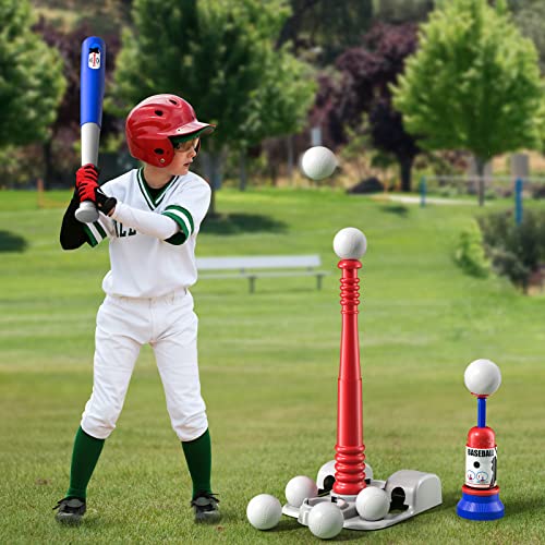 Baby Home T-Ball Set For Toddlers And Kids, 2 In 1 Adjustable Batting Tee & Automatic Pitching Machine, Kids Baseball Tee With 6 Balls, Outside Tball Games Gifts For 3-12 Year Olds Kids, Boys, Girls #TOP2