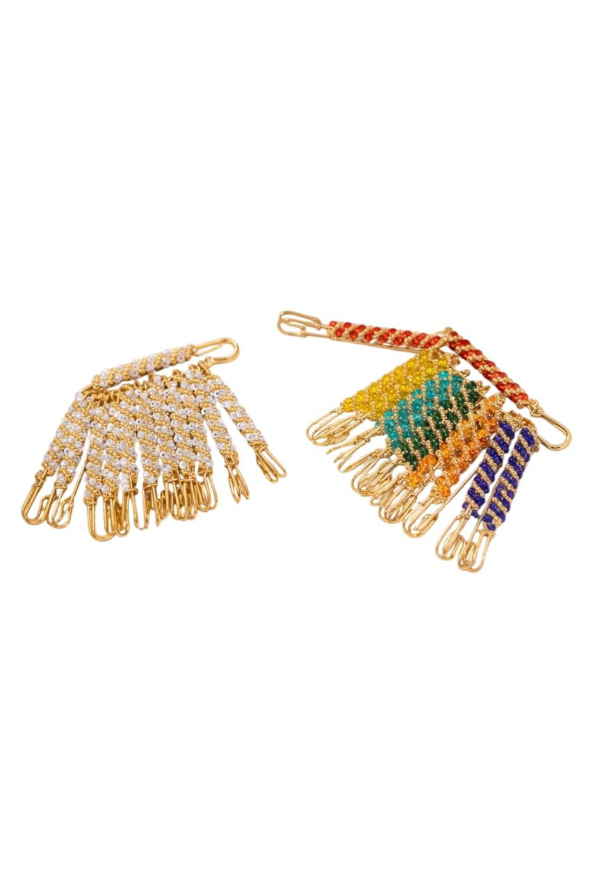 Pearl & Multicolor Saree Pins Set for Women – Gold Tone Safety Pins with Beads & Chain Design for Saree, Dupatta Stylish Decorative Brooch Pins for Party & Wedding (Pack of 24)-image-43