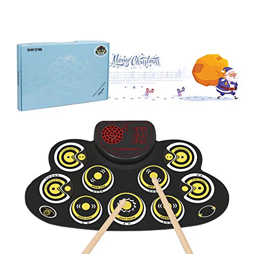 Elektronisches Schlagzeug Set 9 Pads Elektrische Trommel Tragbares Kinder, Anfänger Schlagzeug E-drum mit eingebaute Lautsprecher und Sticks für Weihnachten und Geburtstag (Gelb) - Image 8