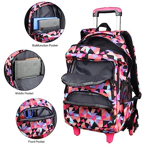 Rolling Backpack for Girls Trolley School Bag Wheels Backpack Luggage Waterproof Climbing Stairs (Black with Six Wheels)4