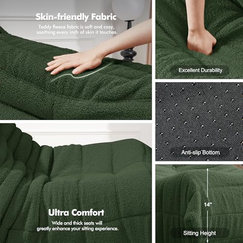 Image of Bean Bag Chair Big Sofa Beanbag Chair for Adults Fireside Chair Bean Bag Lounger with Memory Foam Filled for Home,Apartment or Gaming Venue(Green Teddy Single)