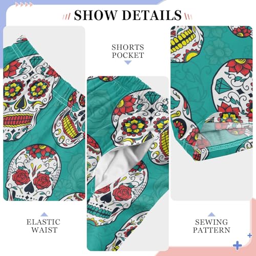 ZZXXB Skull with Florals Print Boys Long Pants Soft Trousers Elastic Waist Kids Lounge Bottoms with Pockets S-XL4