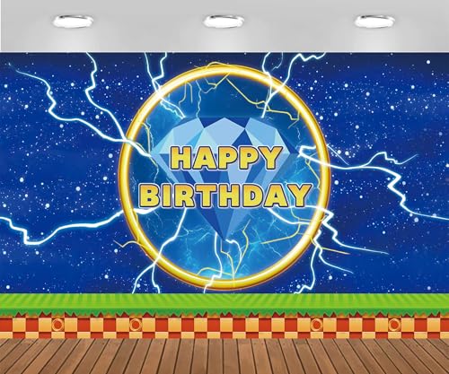 Zliisang 5.9x3.6ft Cartoon Blue Lightning Birthday Party Backdrop Golden Rings Blue Diamond Happy Birthday Party Decorations