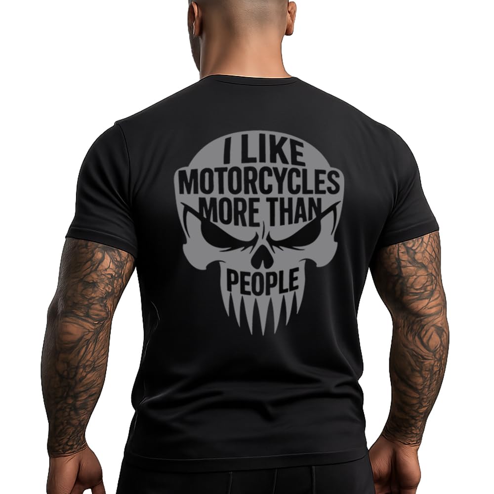 Maglietta da moto con teschio 'I Like Motorcycles More Than People', nero, design motociclista