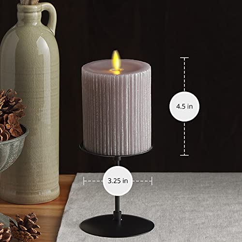 Image of Luminara Metallic Embossed Pillar, Grey Flameless LED Candle 3.25 inch x 4.5 inch, Battery Operated Real Flame Technology w /Timer Function, Paraffin Wax