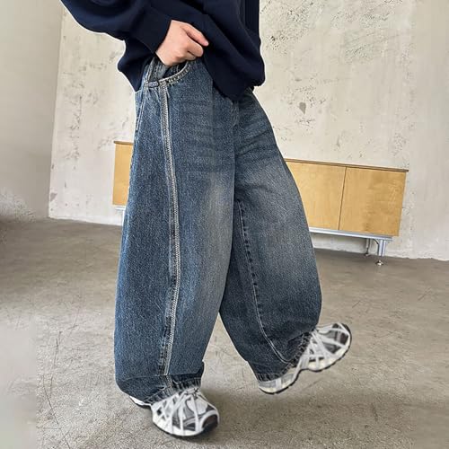 Boys Baggy Jeans 2025 Straight Wide Leg Casual Elastic Waisted Y2k Stretchy Relaxed Fit Denim Pants with Pockets4