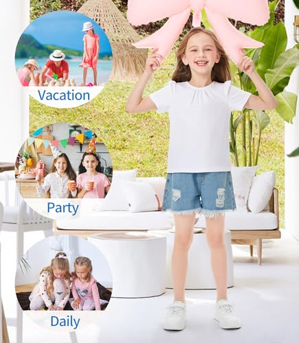 Image of Girls Casual Solid Crewneck Top Short Sleeve Soft T-Shirt with Crisscross Back Design White 4-5
