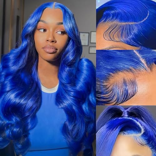 Blue Lace Front Wig Human Hair 13x4 Lace Frontal Wigs 200 Density Body Wave HD Lace Front Wigs Pre Plucked Real Hair Wigs for Women Lace Wig 20 Inch