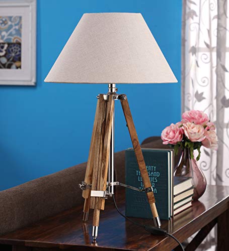 Image of Metal Shade Wooden Tripod Floor Lamp for Living Room, Living Room Corner, Bedroom, Home, Office, Interiors, Decor, Cinema. (Tripod Table Lamp)