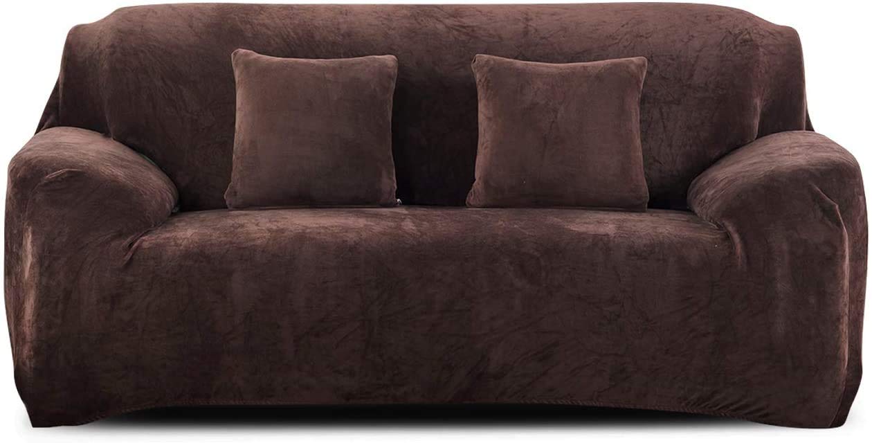 YURRO Thick Velvet Sofa Covers,Stretch Sofa Slipcover with Elastic Band,Scratch Resistant Universal Couch Protector for Pet & Kids 1/2/3/4 Seater